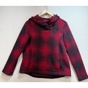 The North Face Women's Pullover Fleece Hoodie Size M Red Black Plaid Long Sleeve